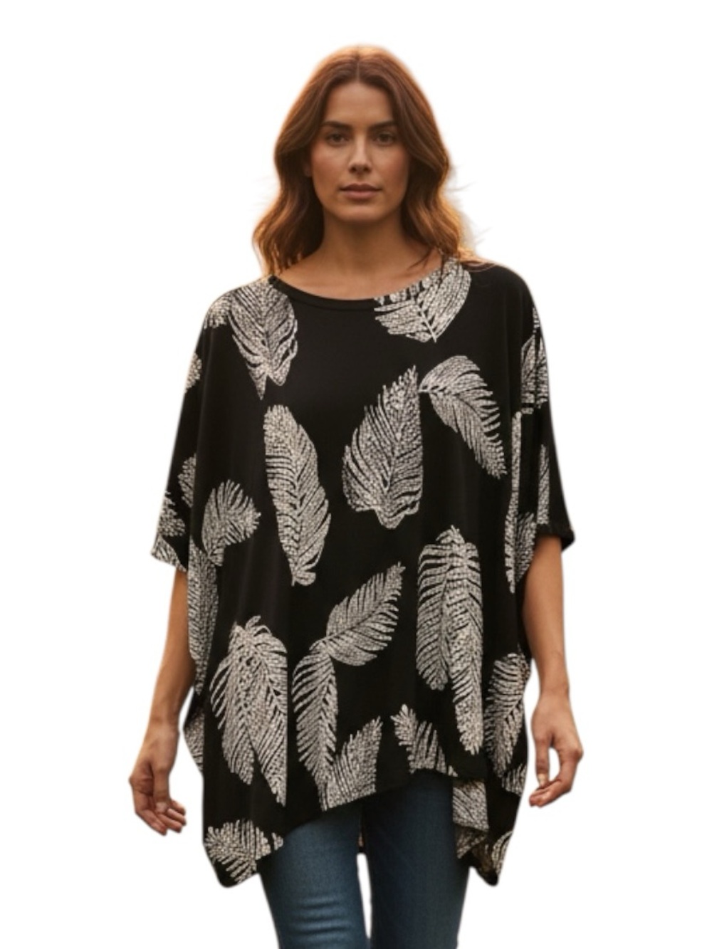 RACHEL Rachel Roy Black Top with White Feather Print Size 1X - Picture 2 of 7